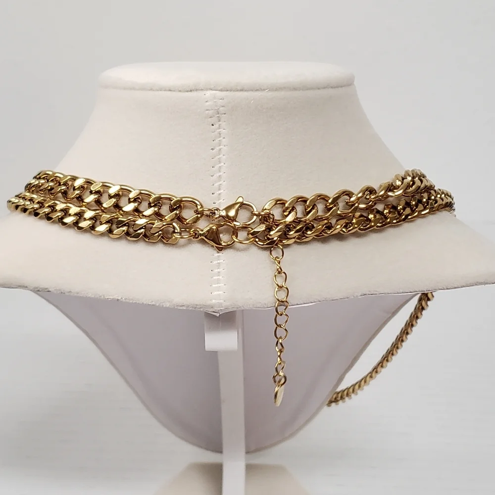 Authentic Louis Vuitton Gold Padlock W/unbranded Cuban Style Stainless Chain